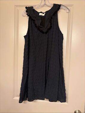 Vinyard Vines Black Sleeveless Ruffled V-Neck Swing Dress